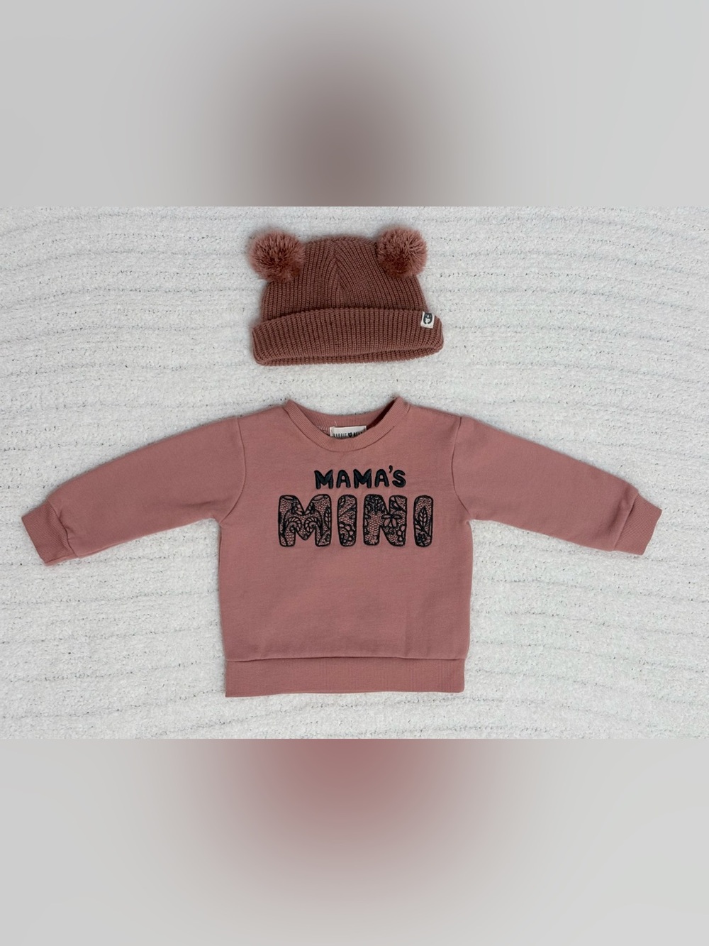 Rabbit + Bear "Mama's Mini" Sweatshirt & Beanie Set